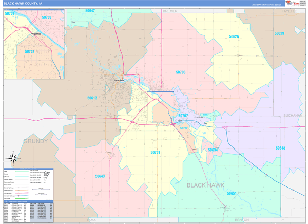 Black Hawk County, IA Wall Map Color Cast Style by MarketMAPS - MapSales